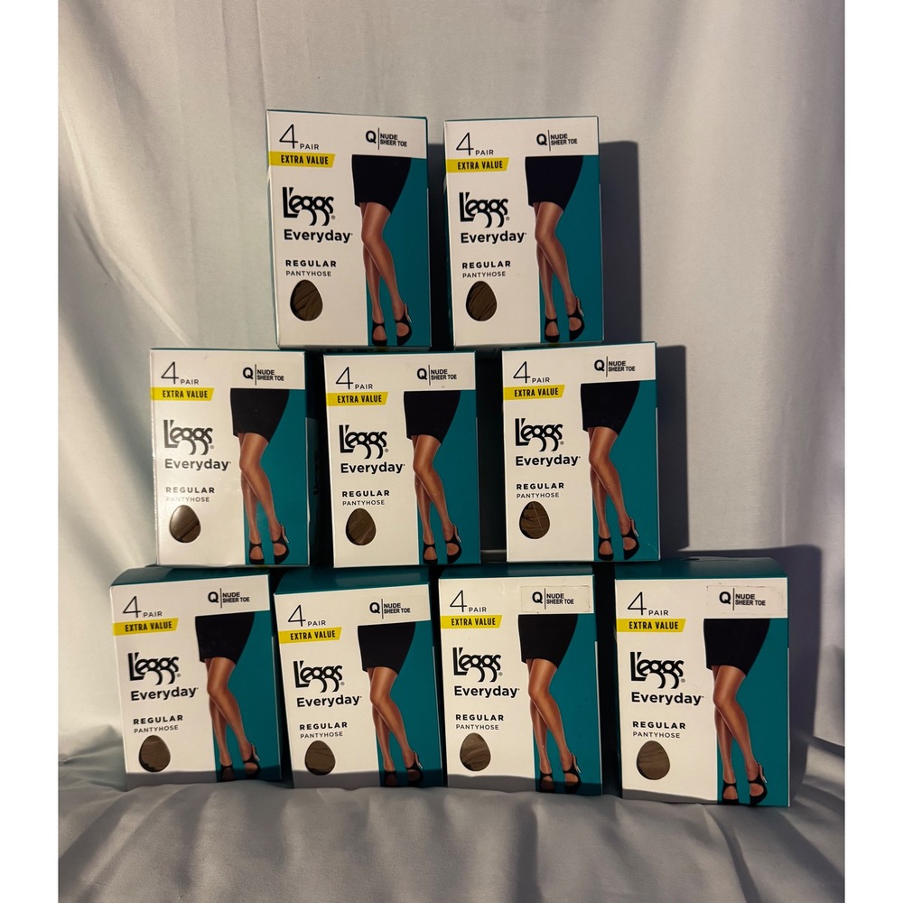 Lot of 9 Leggs Everyday Regular Pantyhose Q Nude Sheer Toe 4 Pair Value Pack